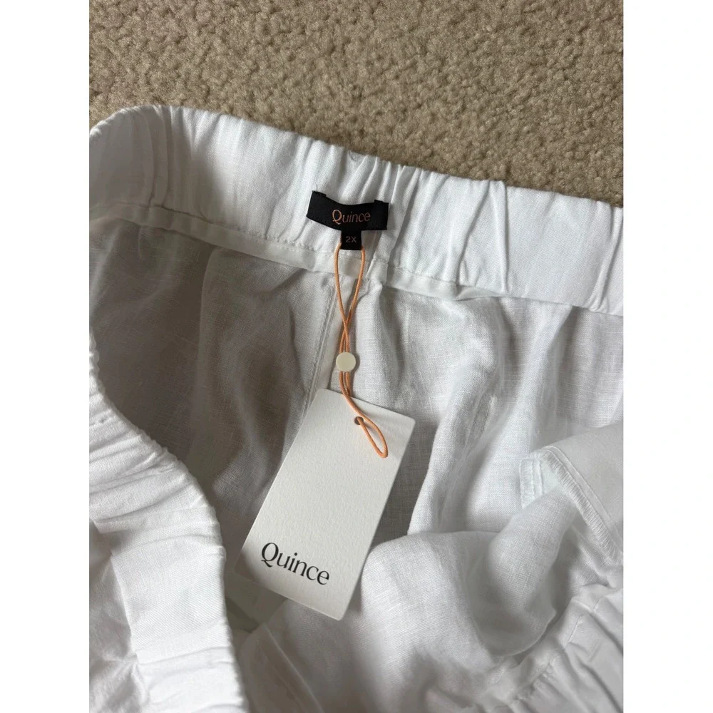 Quince Pants 100% European Linen Pull On NEW White 2X